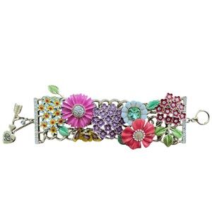 BETSEY JOHNSON Rare Floral Bouquet Gold-Tone Bracelet